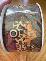Brown, Fall Leopard, Farm Truck, Pumpkins, Wired Ribbon, 2.5" X 10 YD, RGC160104