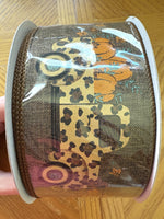 Brown, Fall Leopard, Farm Truck, Pumpkins, Wired Ribbon, 2.5" X 10 YD, RGC160104