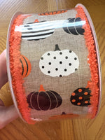 Natural, Patterned Pumpkins, Drift Edges, Halloween, Wired Ribbon, 2.5" X 10 YD, RGA815418