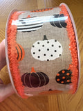 Natural, Patterned Pumpkins, Drift Edges, Halloween, Wired Ribbon, 2.5" X 10 YD, RGA815418