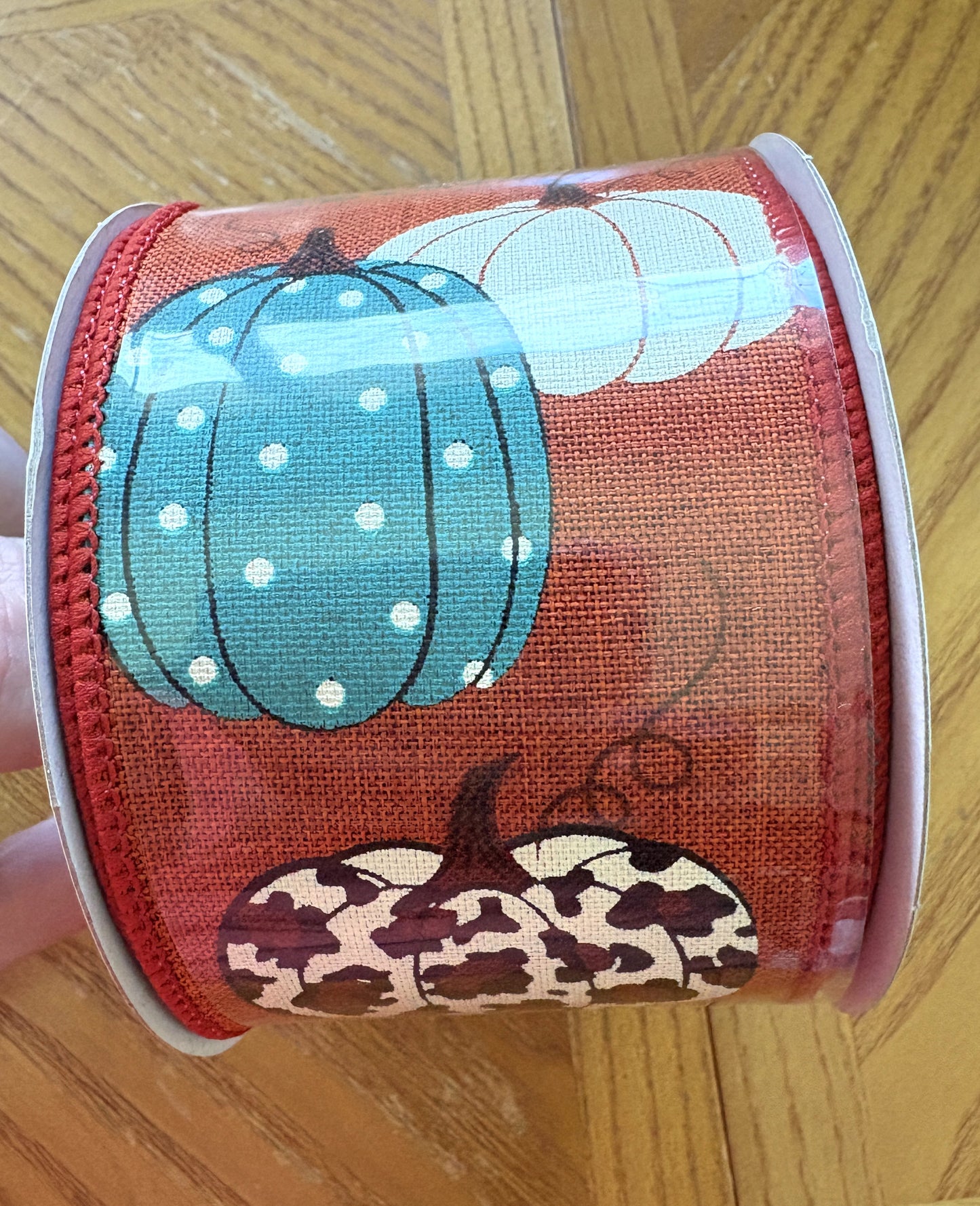 Rust, Patterned Pumpkins, Leopard, Fall, Wired Ribbon, 2.5" X 10 YD, RGC1713WN
