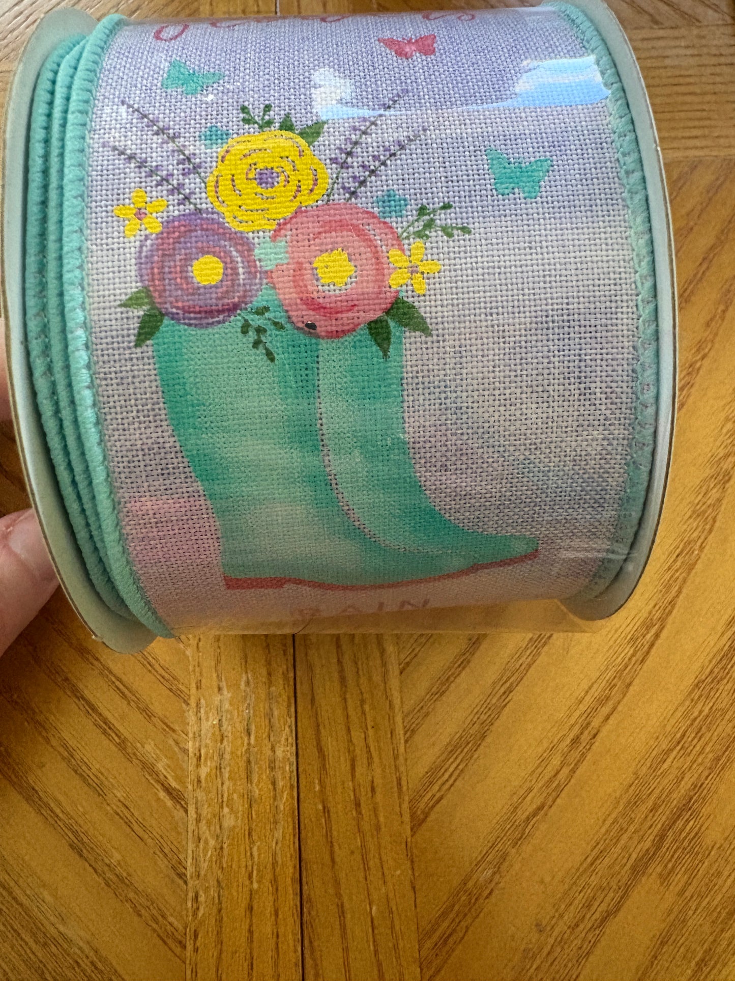 Rainboots With Floral Ribbon, On Royal, Wired Ribbon, Lavender, Yellow, Pink, Blue, Green, 2.5" X 10 YD., RGC143713