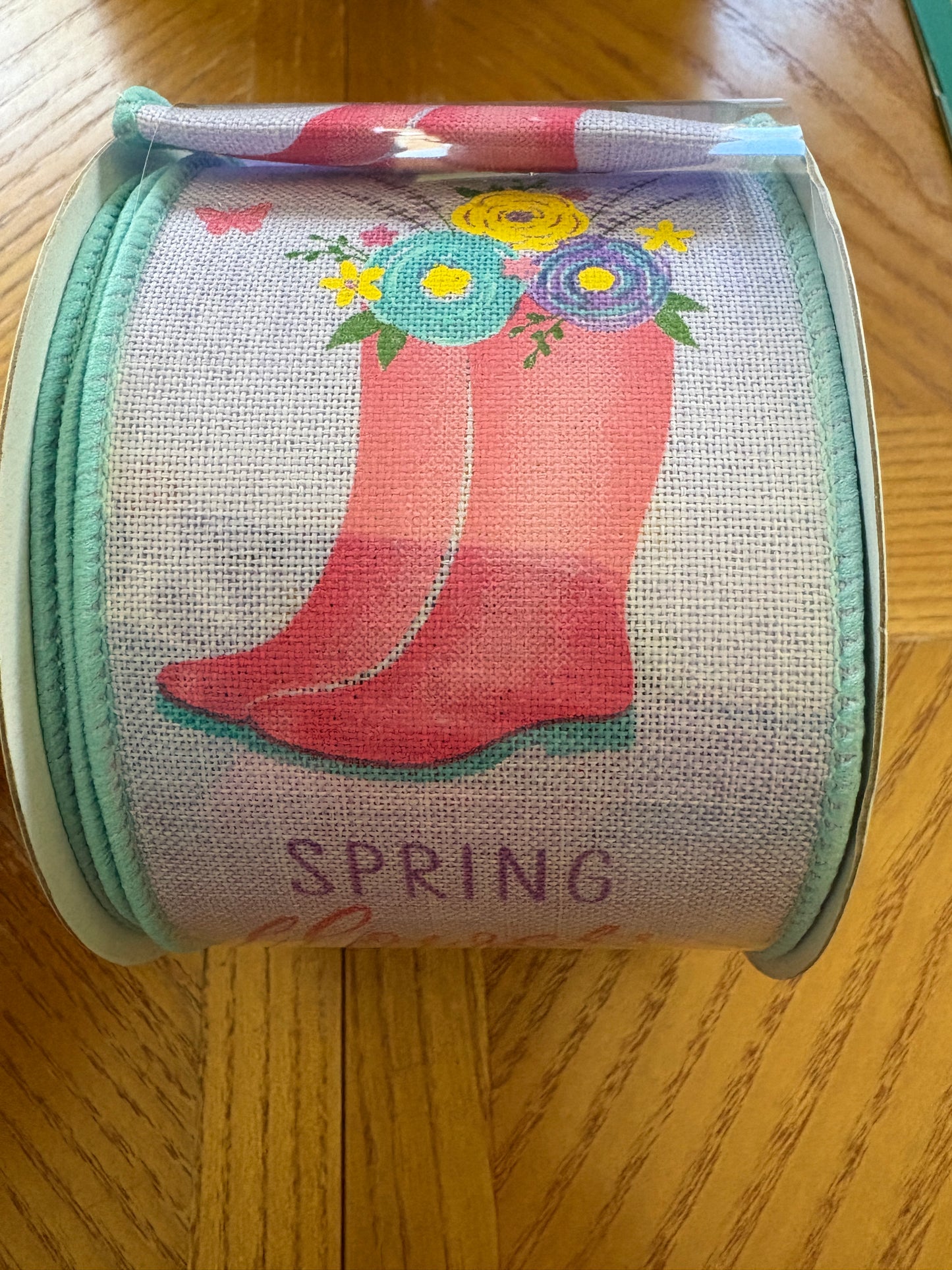 Rainboots With Floral Ribbon, On Royal, Wired Ribbon, Lavender, Yellow, Pink, Blue, Green, 2.5" X 10 YD., RGC143713