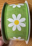 Daisy On Royal, Lime Green, White, Yellow, Wired Ribbon, 1.5" X 10 YD, RGC130833