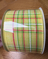 Plaid Wired Ribbon, Yellow, Lime, Fuchsia, White 2.5" X 10 YD, 41239-40-02