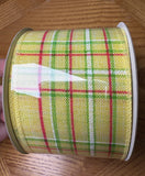 Plaid Wired Ribbon, Yellow, Lime, Fuchsia, White 2.5" X 10 YD, 41239-40-02