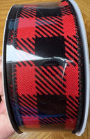 Red And Black, Velvet Plaid, Wired Ribbon, 1.5" X 10 YD, RGC181624