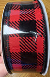 Red And Black, Velvet Plaid, Wired Ribbon, 1.5" X 10 YD, RGC181624