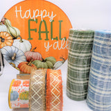 Happy Fall Y'all, Orange Wood Print, Multi Color Fall Pumpkins, Sign, Ribbon, and Mesh Set