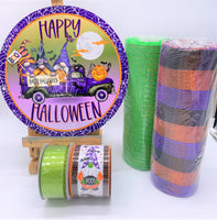 Happy Halloween, Gnomes in Truck, Sign, Ribbon, and Mesh Set