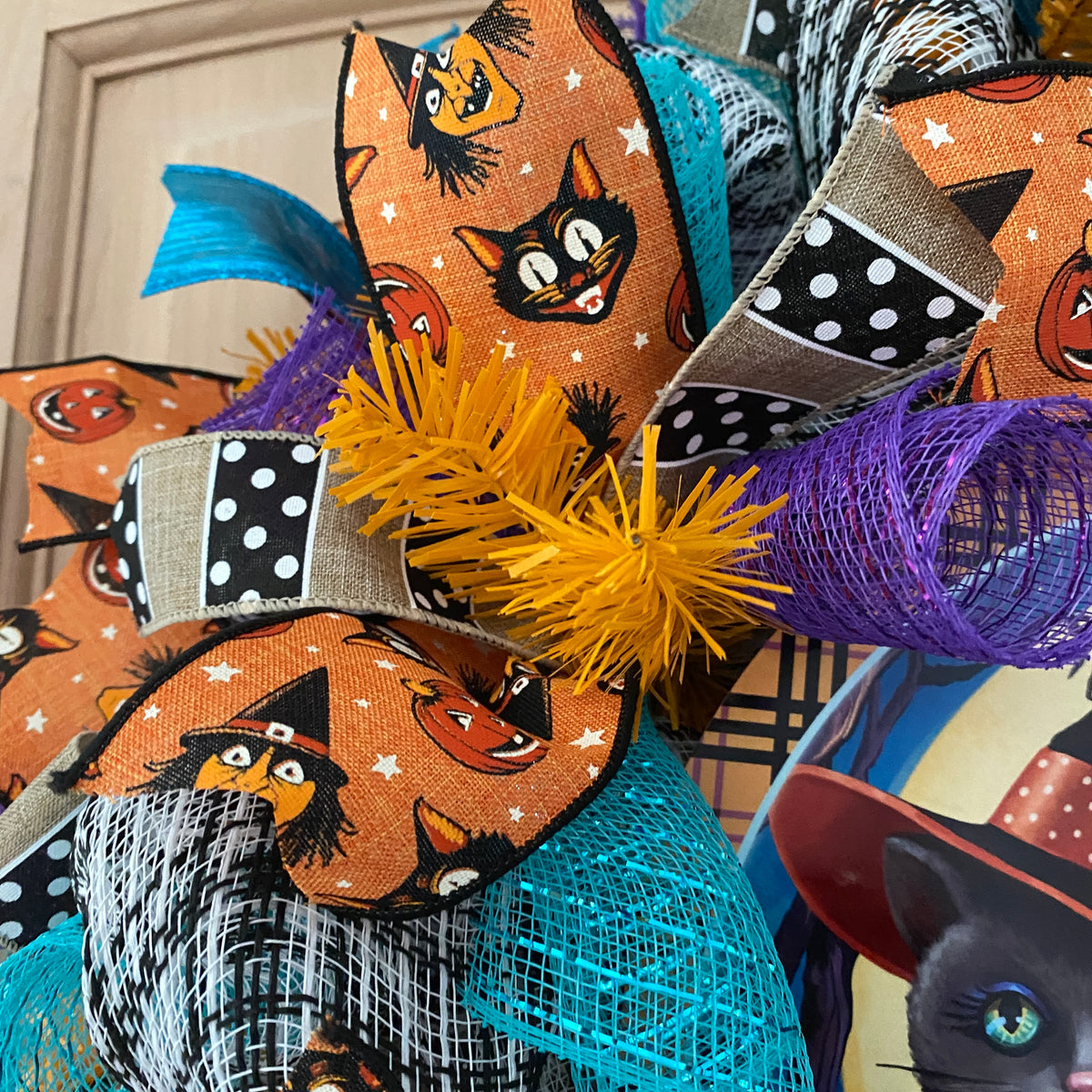 Halloween Wreath, Black Cat, Happy Halloween, Deco Mesh, Wired Ribbon, Wreath