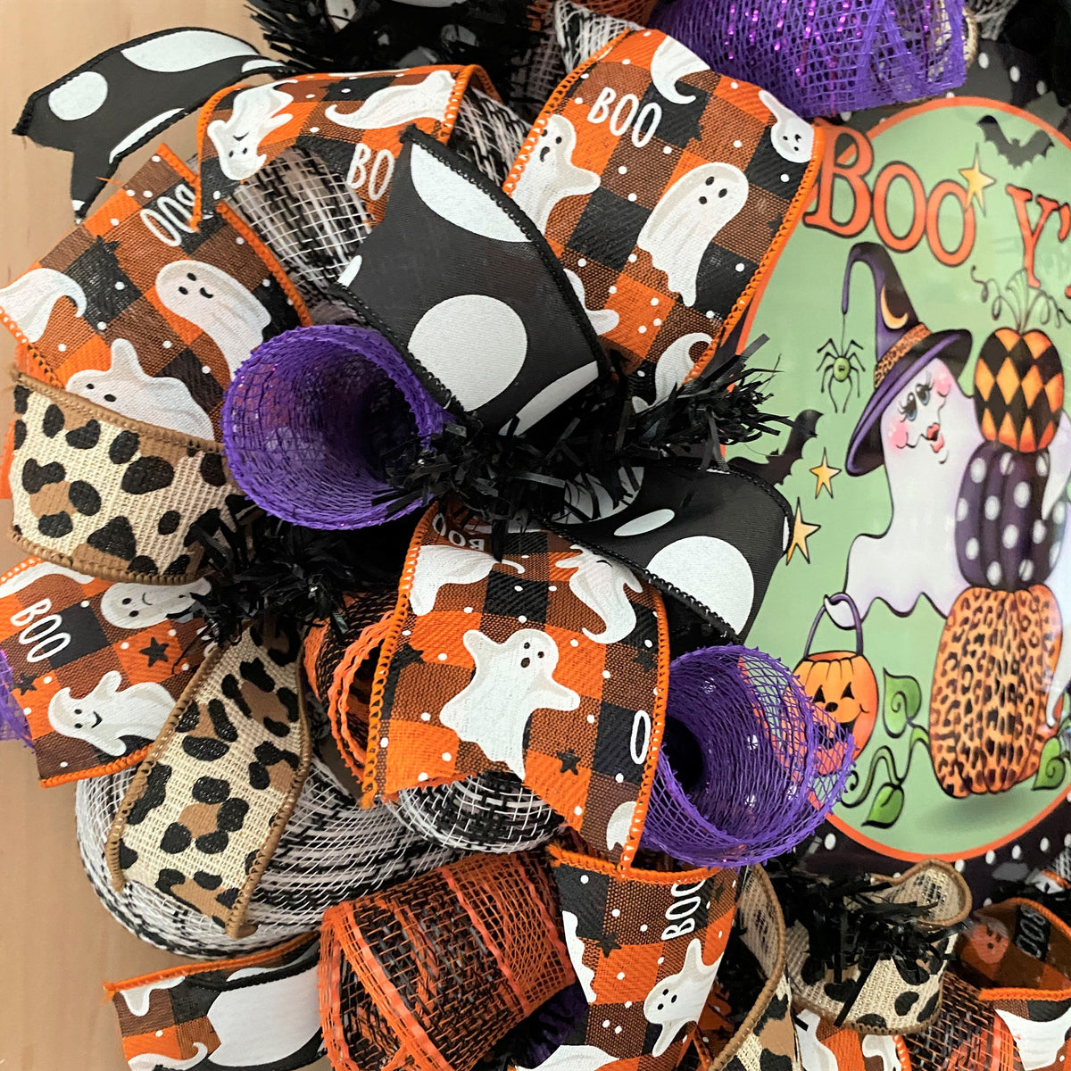 Halloween Wreath, Ghost, Boo Y'all, Deco Mesh, Wired Ribbon, Wreath