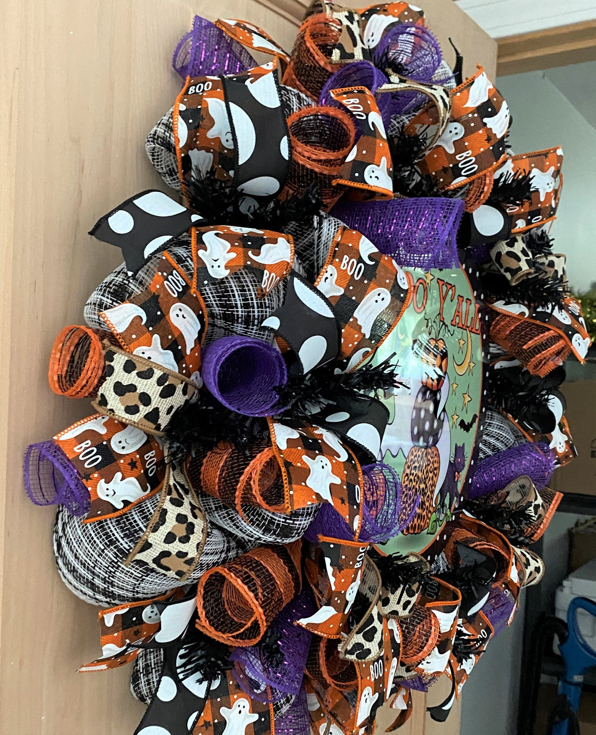 Halloween Wreath, Ghost, Boo Y'all, Deco Mesh, Wired Ribbon, Wreath