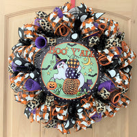 Halloween Wreath, Ghost, Boo Y'all, Deco Mesh, Wired Ribbon, Wreath