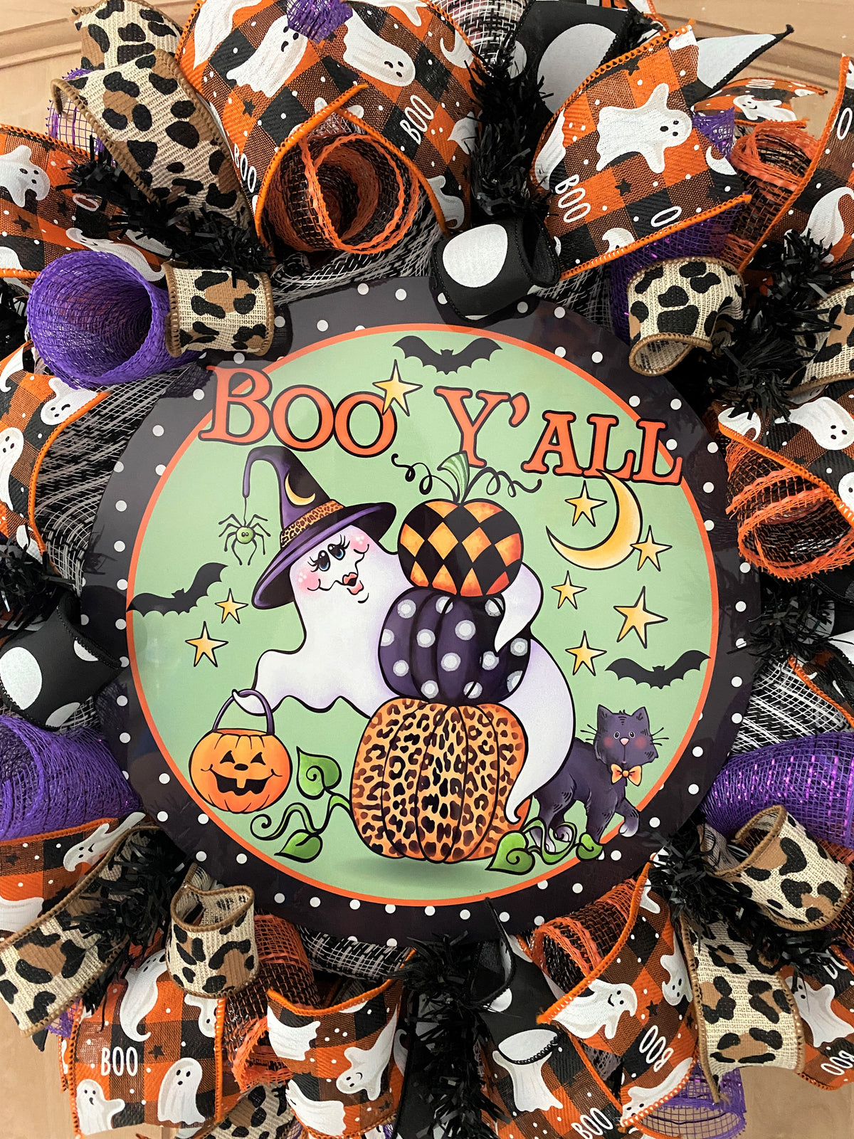 Halloween Wreath, Ghost, Boo Y'all, Deco Mesh, Wired Ribbon, Wreath