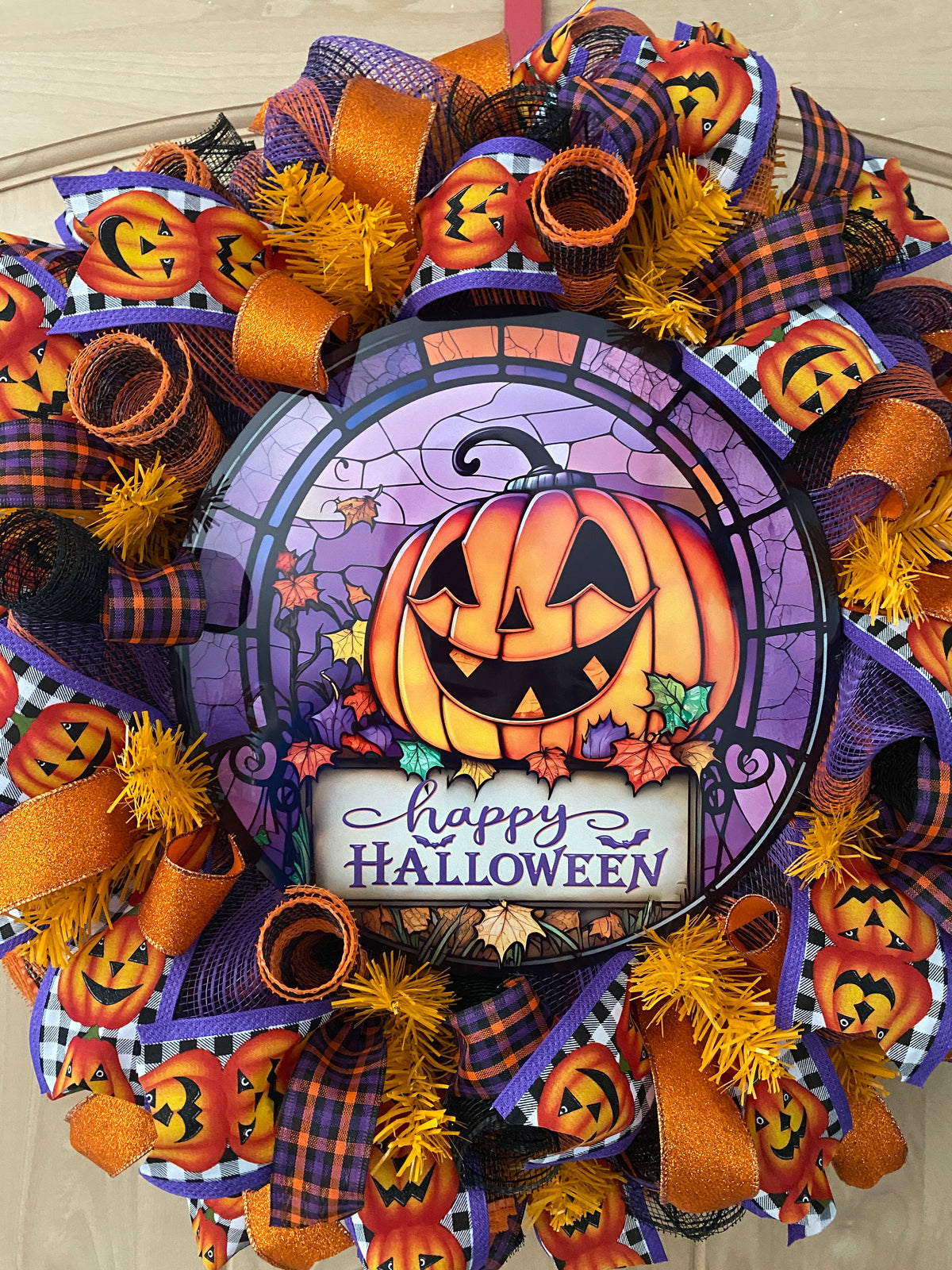 Halloween Wreath, Jack O' Lantern, Happy Halloween, Deco Mesh, Wired Ribbon, Wreath
