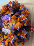 Halloween Wreath, Jack O' Lantern, Happy Halloween, Deco Mesh, Wired Ribbon, Wreath