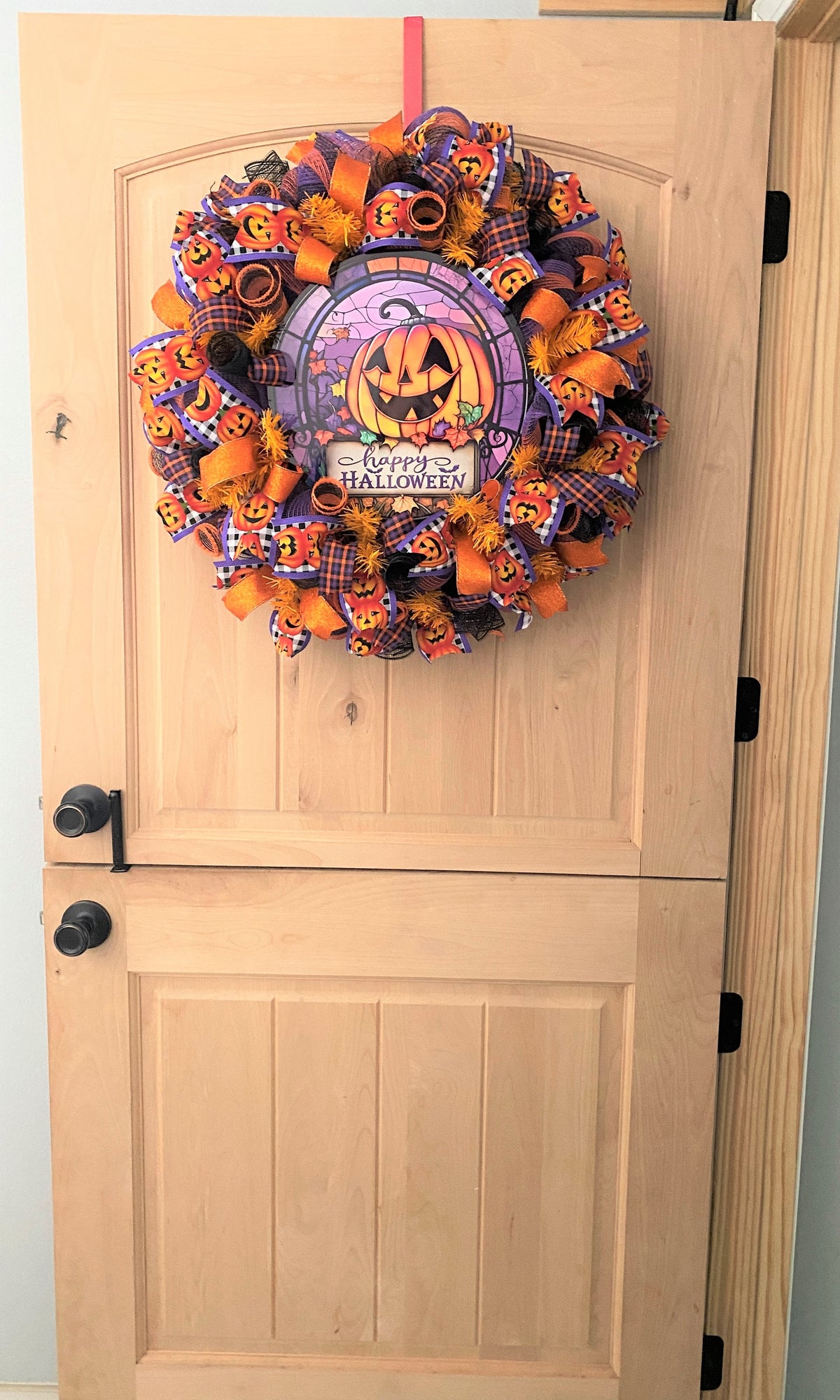 Halloween Wreath, Jack O' Lantern, Happy Halloween, Deco Mesh, Wired Ribbon, Wreath