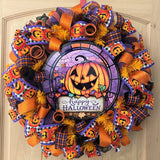 Halloween Wreath, Jack O' Lantern, Happy Halloween, Deco Mesh, Wired Ribbon, Wreath