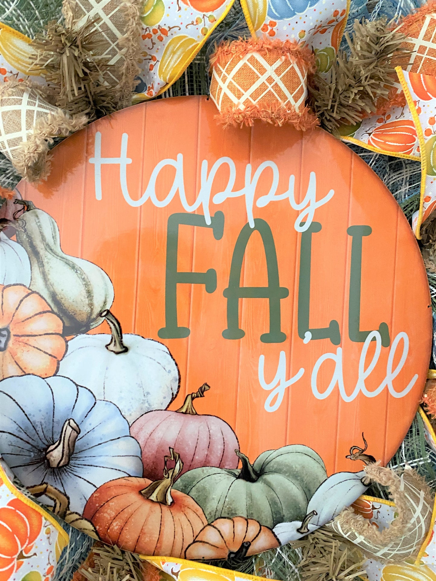 Fall Wreath, Happy Fall Y'all, Colorful Pumpkins, Deco Mesh Wreath