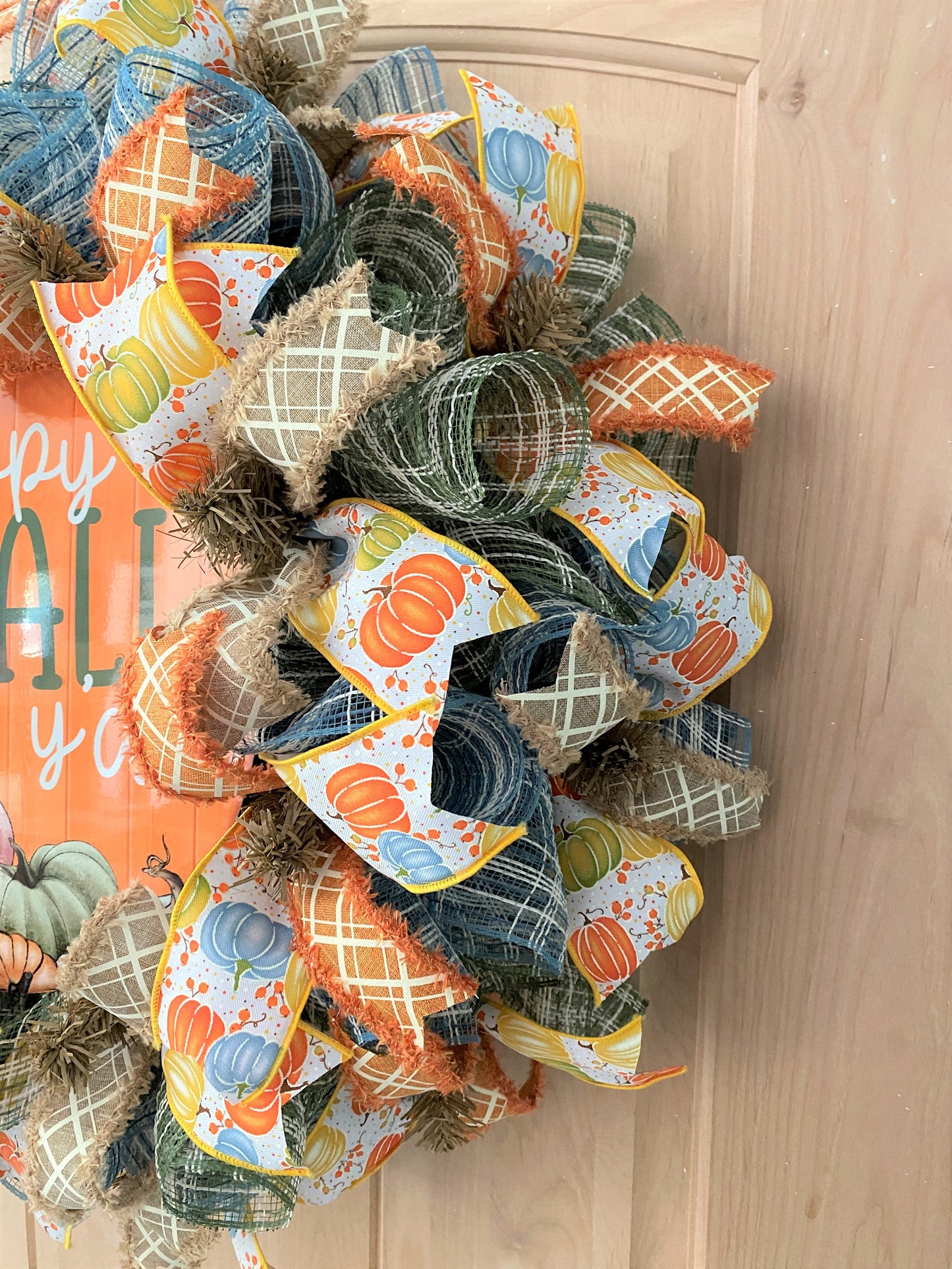 Fall Wreath, Happy Fall Y'all, Colorful Pumpkins, Deco Mesh Wreath