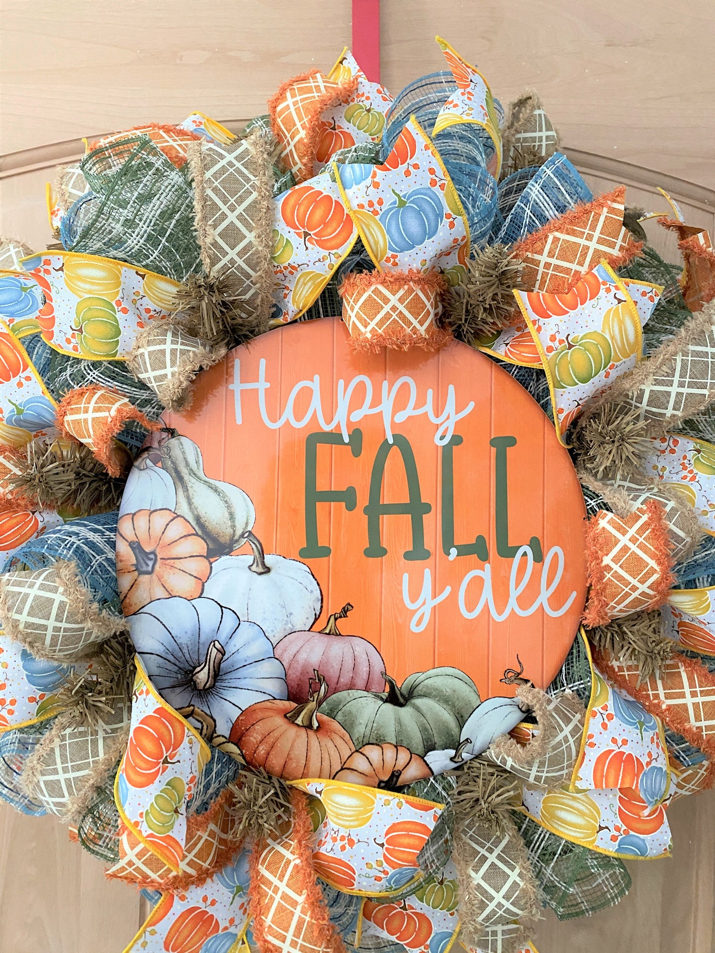 Fall Wreath, Happy Fall Y'all, Colorful Pumpkins, Deco Mesh Wreath
