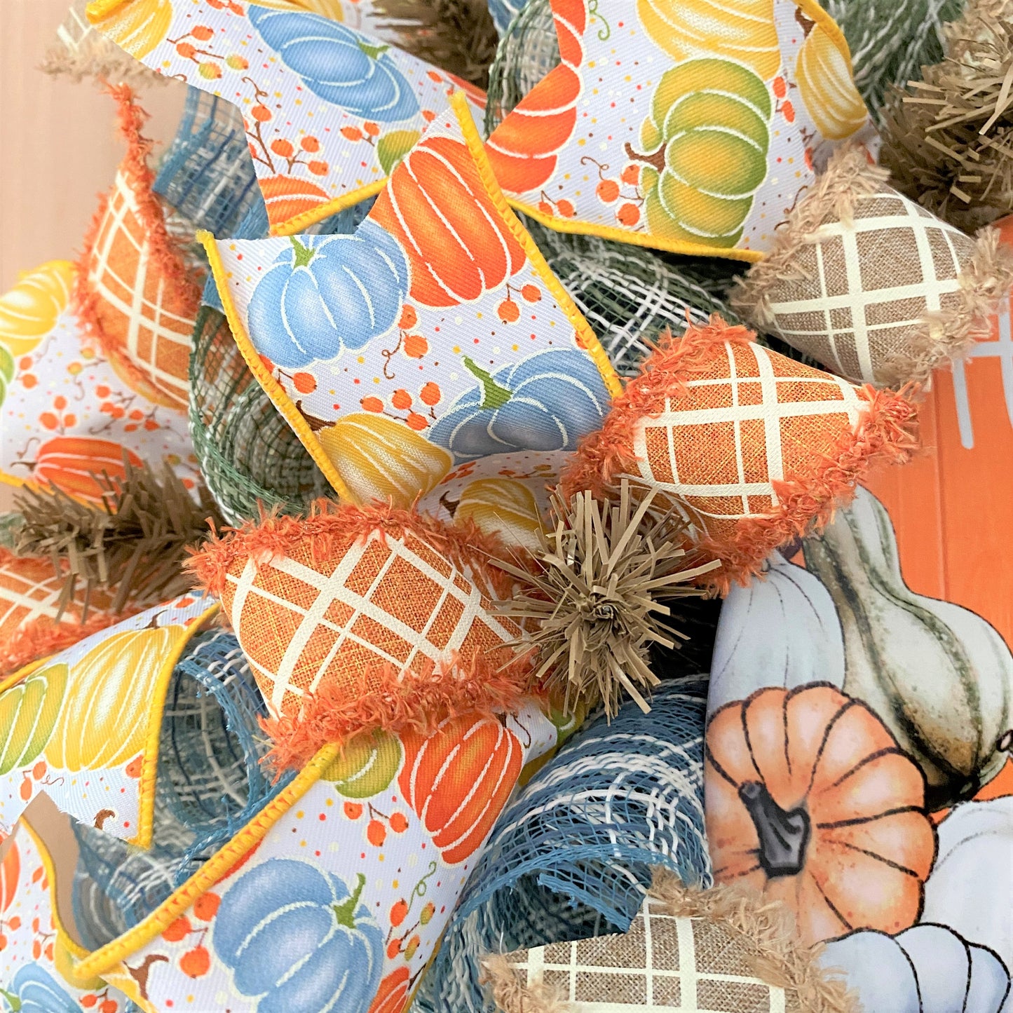 Fall Wreath, Happy Fall Y'all, Colorful Pumpkins, Deco Mesh Wreath