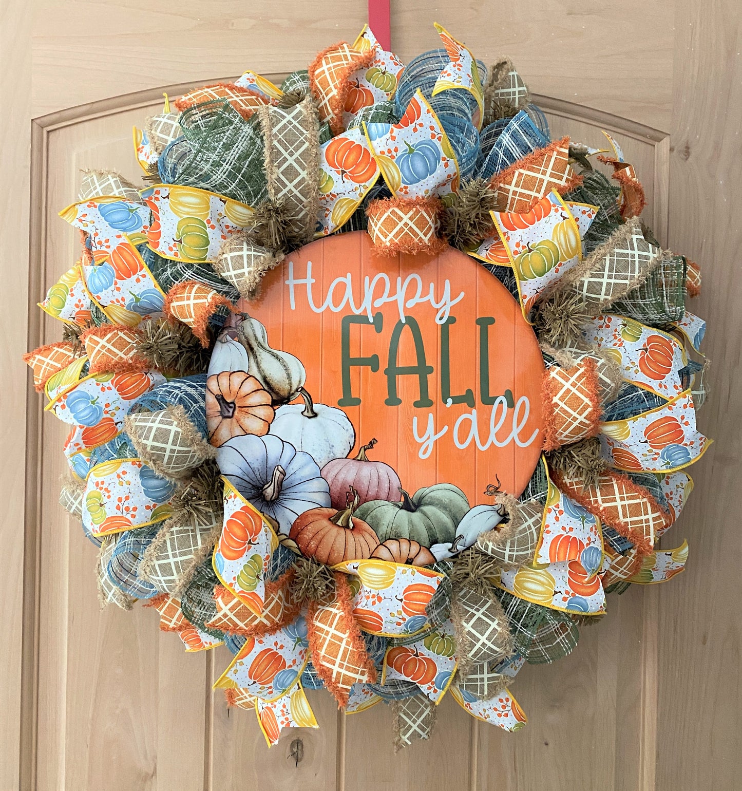 Fall Wreath, Happy Fall Y'all, Colorful Pumpkins, Deco Mesh Wreath
