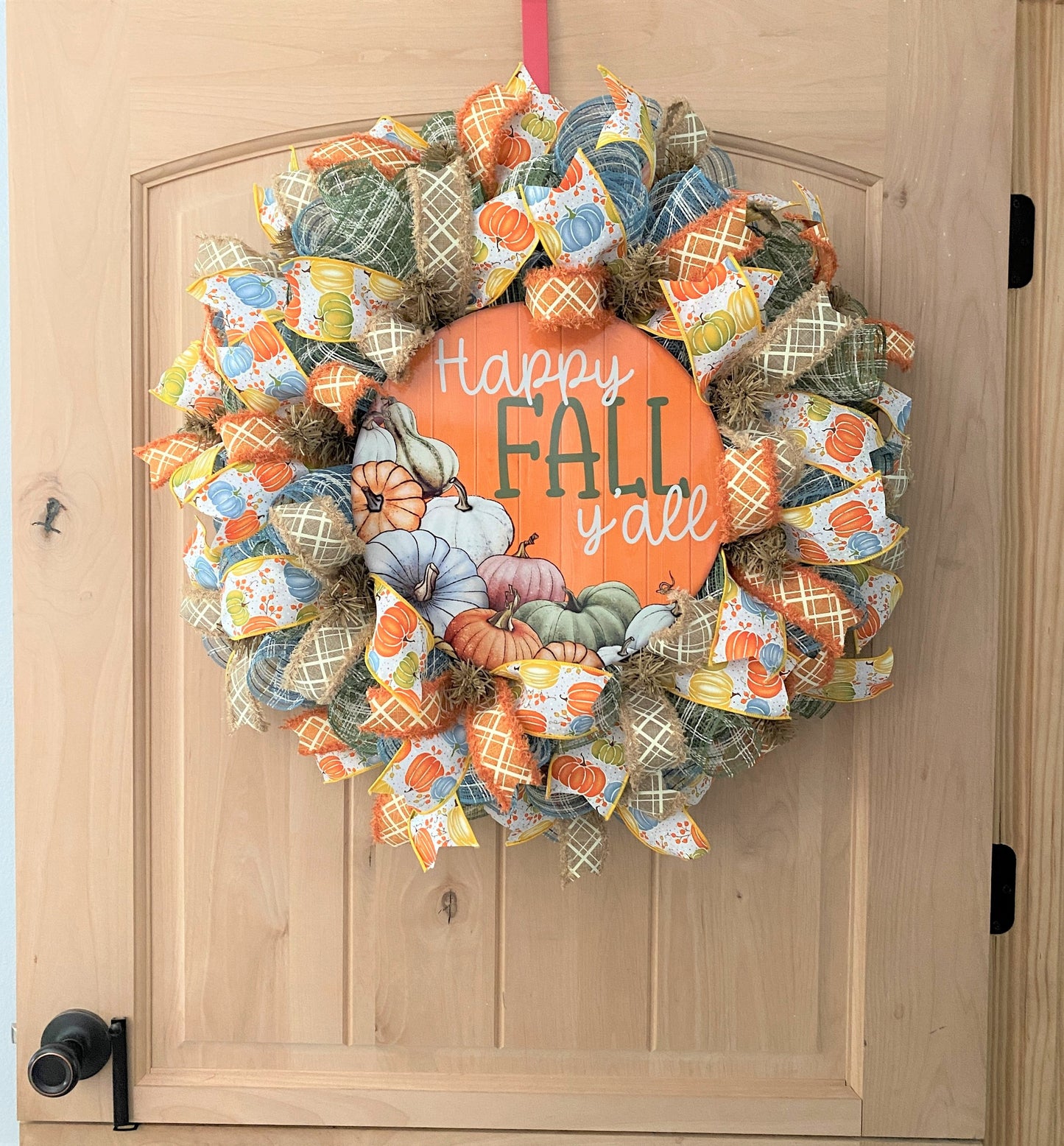 Fall Wreath, Happy Fall Y'all, Colorful Pumpkins, Deco Mesh Wreath