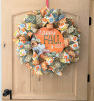 Fall Wreath, Happy Fall Y'all, Colorful Pumpkins, Deco Mesh Wreath
