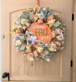 Fall Wreath, Happy Fall Y'all, Colorful Pumpkins, Deco Mesh Wreath