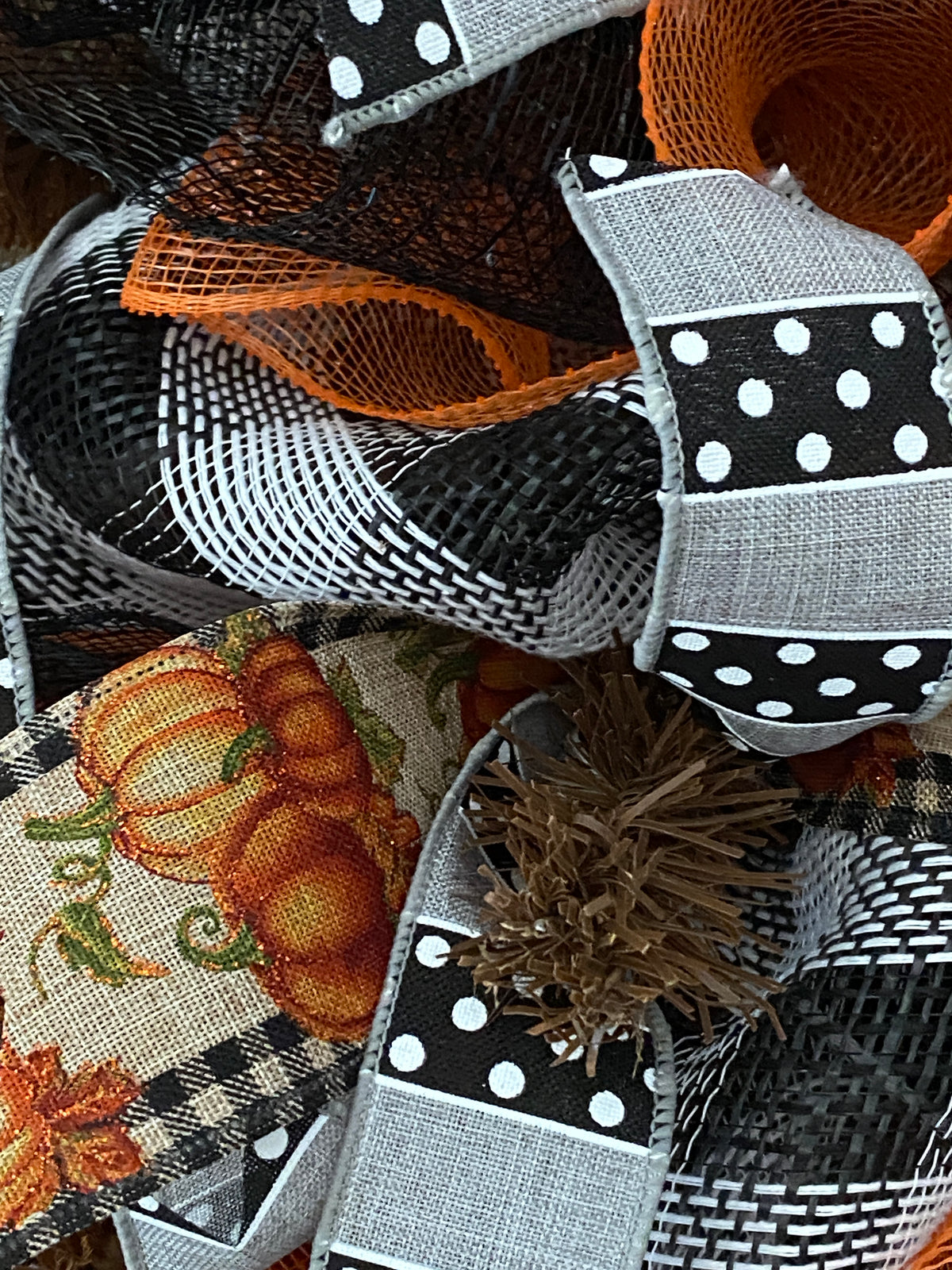 Fall, Black Kitten, Jack O' Lanterns, Fall Leaves, Pumpkins, Halloween, Falloween, Deco Mesh, Wired Ribbon, Wreath