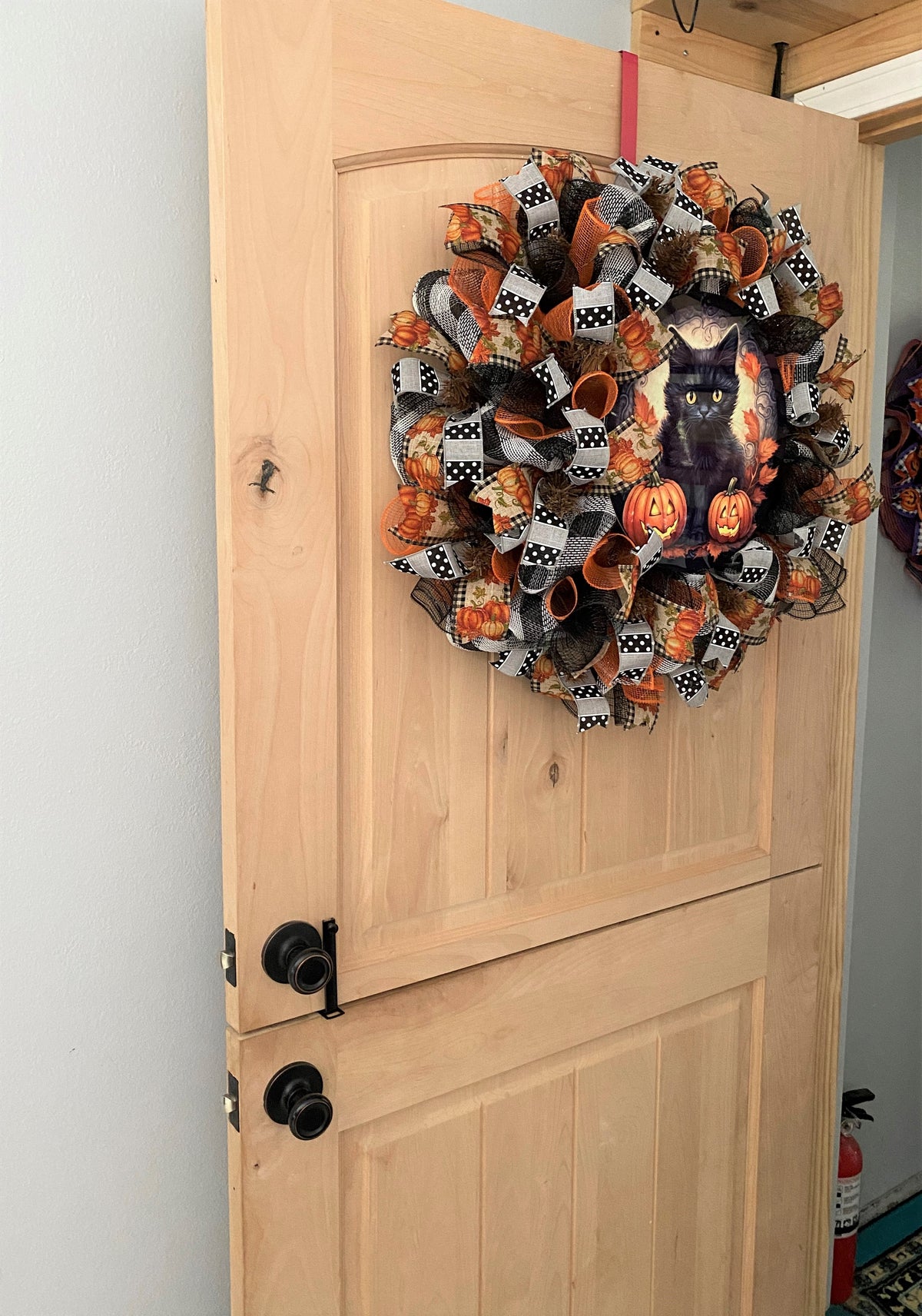 Fall, Black Kitten, Jack O' Lanterns, Fall Leaves, Pumpkins, Halloween, Falloween, Deco Mesh, Wired Ribbon, Wreath
