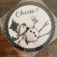 BLEMISHED Sign, Snowman, Cheers 10" UV Metal Round Sign, No Holes