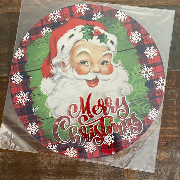 BLEMISHED Sign, Merry Christmas, Classic Santa, 10" UV Metal Round Sign, No Holes