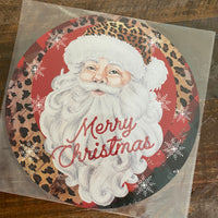 BLEMISHED Sign, Merry Christmas, Leopard Santa, 10" UV Metal Round Sign, No Holes