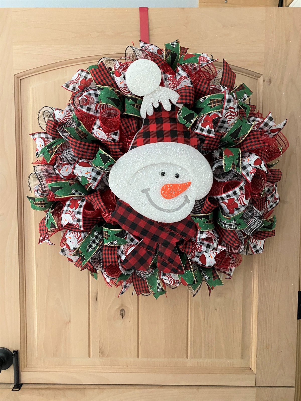 Snowman, Red And Black, Buffalo Plaid, Deco Mesh Wreath
