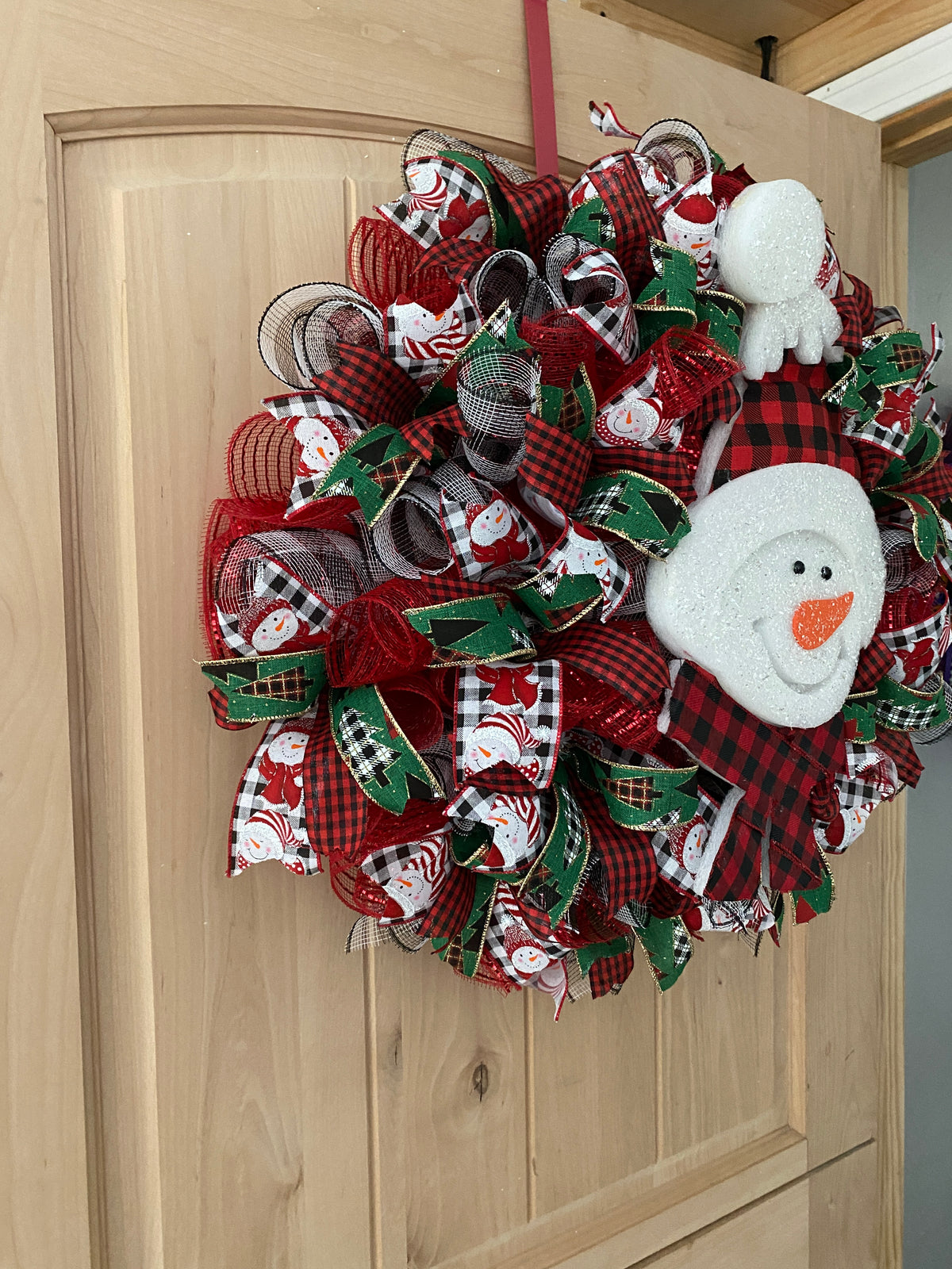Snowman, Red And Black, Buffalo Plaid, Deco Mesh Wreath