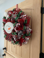 Snowman, Red And Black, Buffalo Plaid, Deco Mesh Wreath