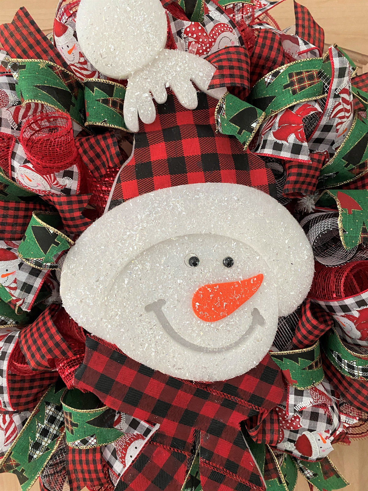 Snowman, Red And Black, Buffalo Plaid, Deco Mesh Wreath
