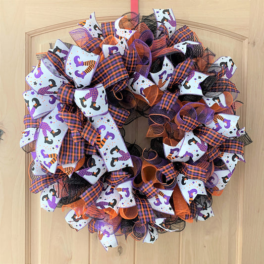 Halloween, Witchy Glitter Legs, Halloween Plaid, Deco Mesh Wreath