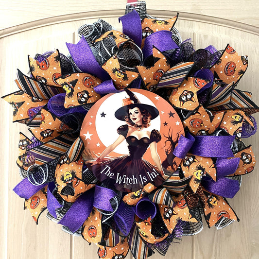 The Witch Is In, Witch, Vintage, Halloween, Deco Mesh Wreath