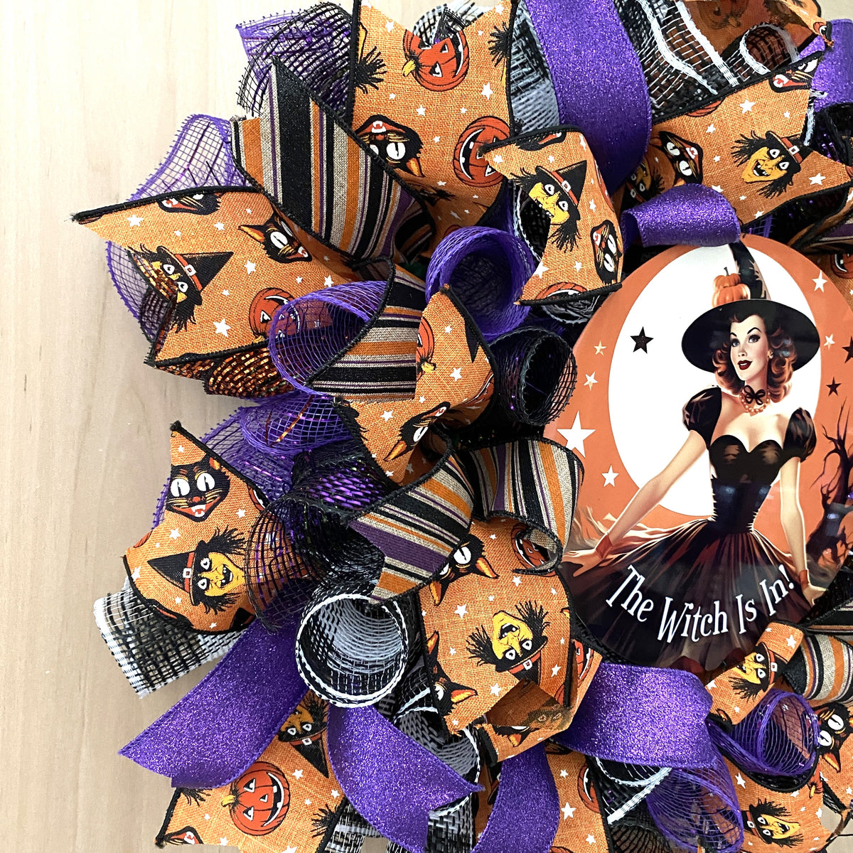 The Witch Is In, Witch, Vintage, Halloween, Deco Mesh Wreath