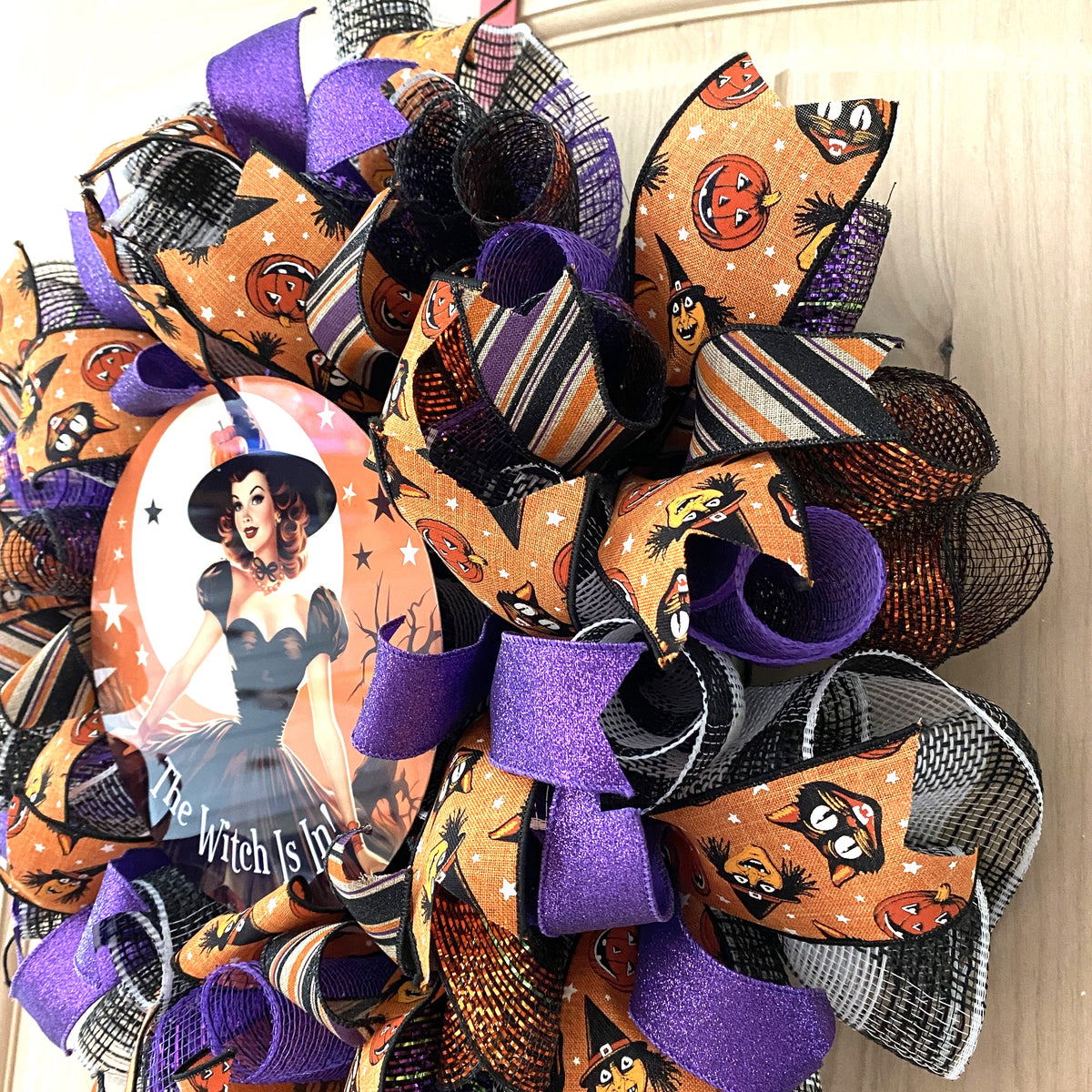 The Witch Is In, Witch, Vintage, Halloween, Deco Mesh Wreath