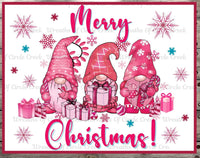 Pink Gnomes, Merry Christmas, Rectangle, UV Coated, Metal Sign, 7" X 9", No Holes