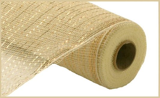 Cream W/Gold Foil, Metallic Mesh, 10" X 10YD, RE130172