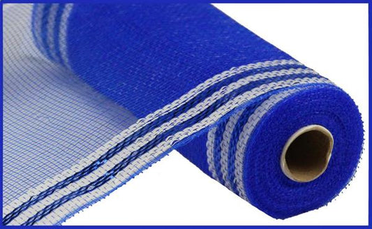 Border Stripe Mesh, Royal Blue And White, Metallic, 10" X 10 YD, RE8503L2