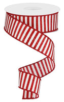 Glitter Stripes, White, Red, Wired Ribbon, 1.5" x 10 Yards, RG0168827