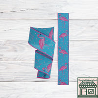 Flamingo Ribbon, On Royal, Wired Ribbon, Turquoise, Pink, Black, 2.5" X 10 YD., RG01698A2