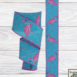 Flamingo Ribbon, On Royal, Wired Ribbon, Turquoise, Pink, Black, 2.5" X 10 YD., RG01698A2